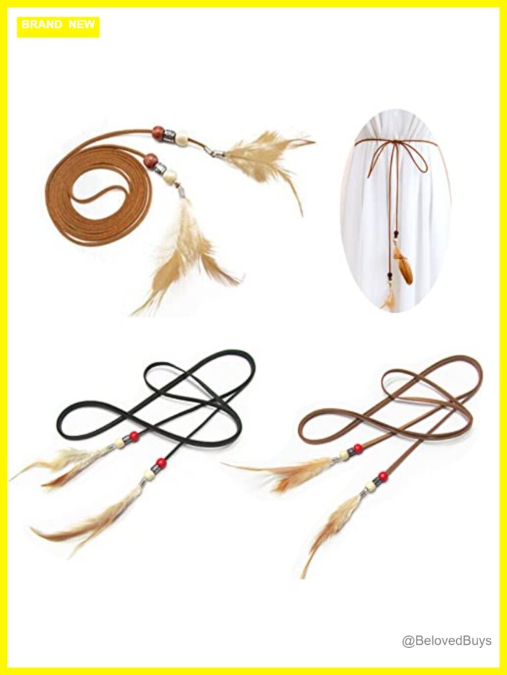 PU Leather Tassel Feather Waist Belt Set for Women - Chain Belts
